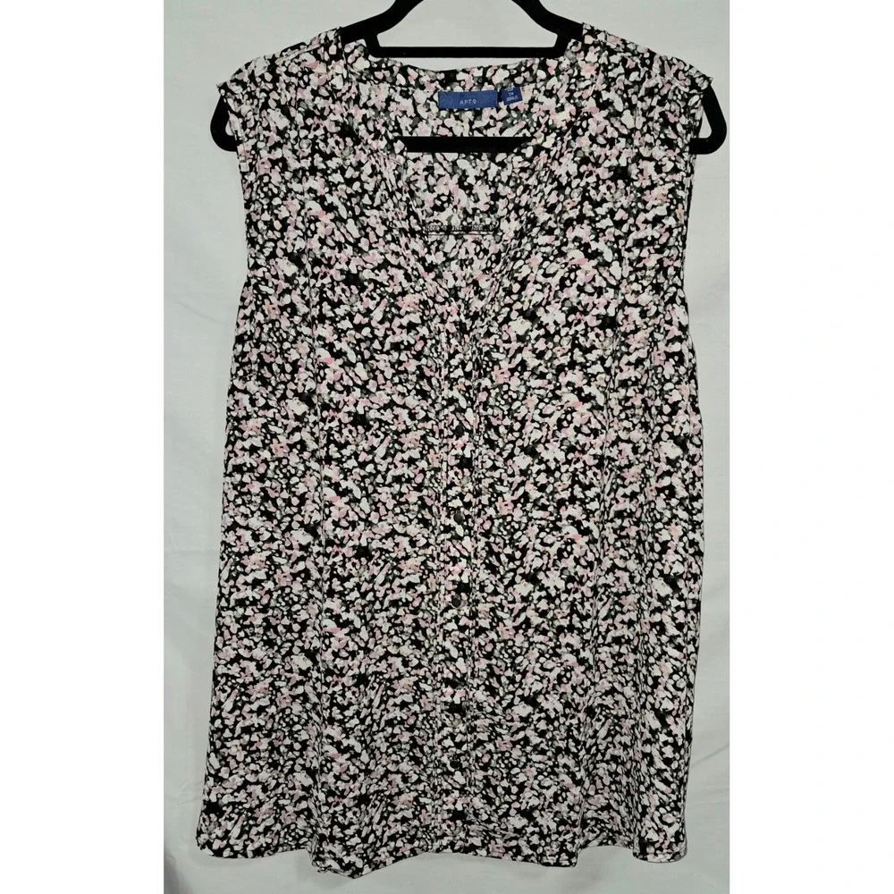 APT 9 Blouse, Multi Color Floral, Sleeveless, 2XL, 100% Poly, Approx. 29'' long - Picture 1 of 4